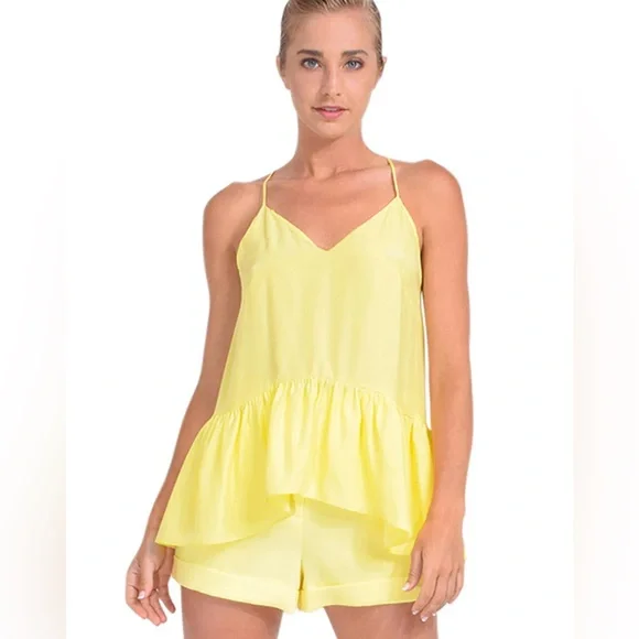 NWT Cinq à Sept Janet Silk Ruffle Peplum Racerback Top in Yellow Rose size XS - Picture 9 of 10